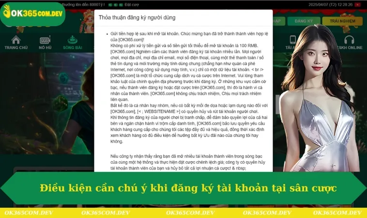 Đăng Ký OK365 214 Điều kiện cần chú ý khi đăng ký tài khoản tại sân cược